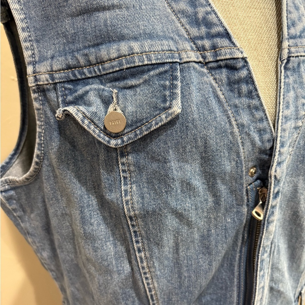 PAIGE Blue Denim Kelsee Tie Belt Sleeveless Mini Shirtdress Size 14 - Picture 6 of 8